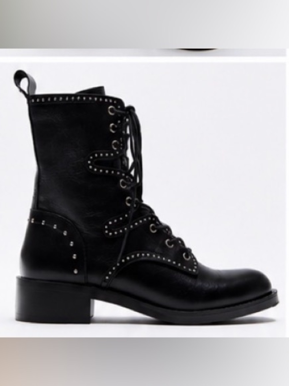 Black Studded Lace-Up Combat Boots - Women's